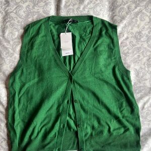 Mango Green V-Neck Button Front Knit Vest